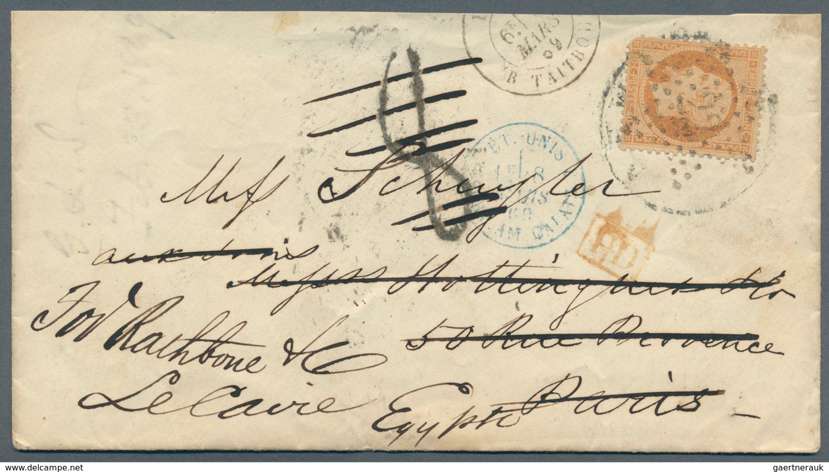 12648 Vereinigte Staaten Von Amerika: 1869. Stampless Envelope (upper Backflap Missing) To Paris Cancelled - Autres & Non Classés