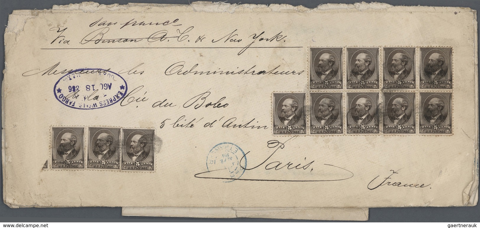 12652 Vereinigte Staaten Von Amerika: 1886, Large Heavy Envelope Bearing Twelve Garfield 5c. Brown On Fron - Sonstige & Ohne Zuordnung