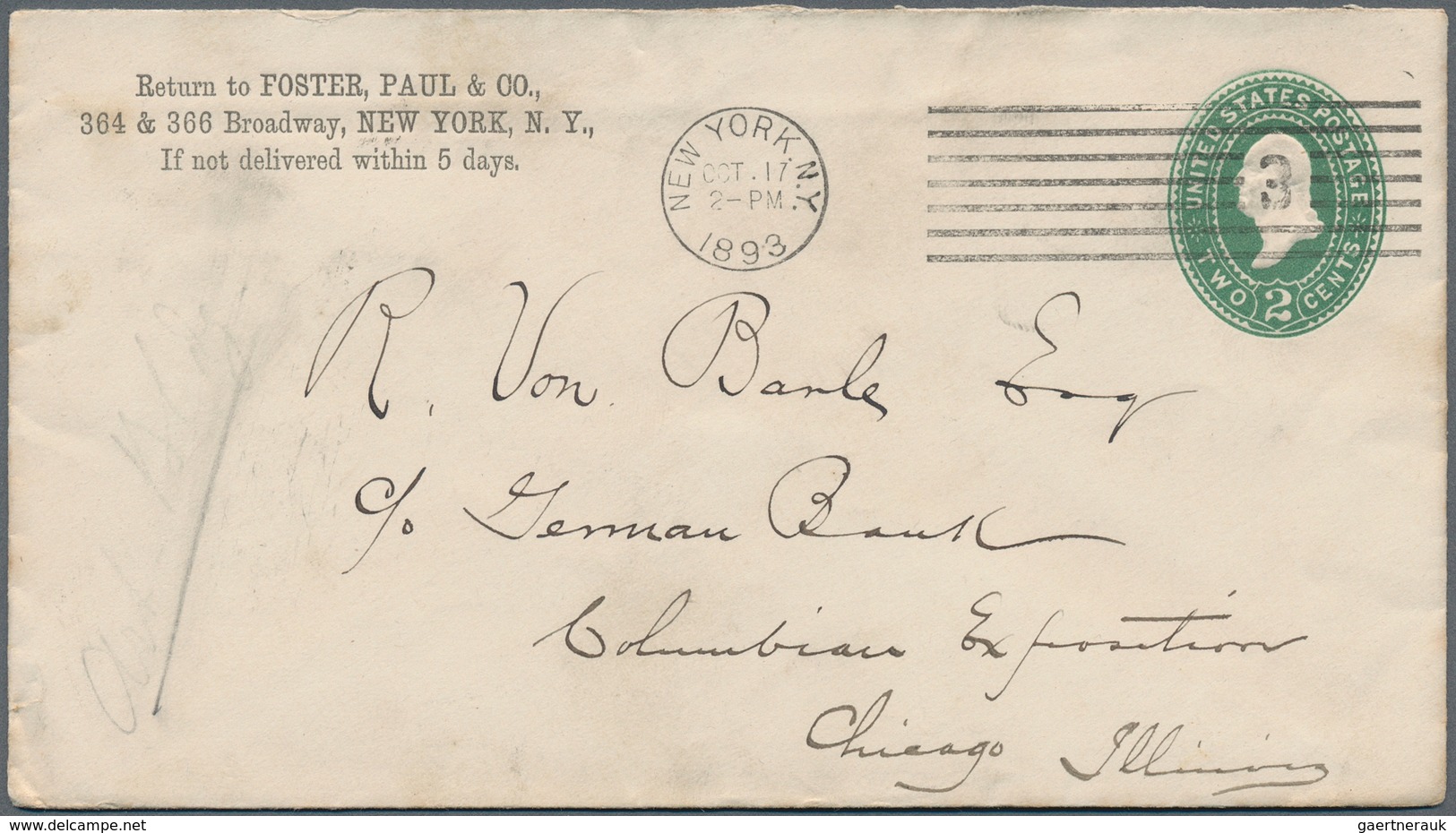 12657 Vereinigte Staaten von Amerika: 1893, Worlds Fair Chicago: Eleven USA/European (stationery) envelope