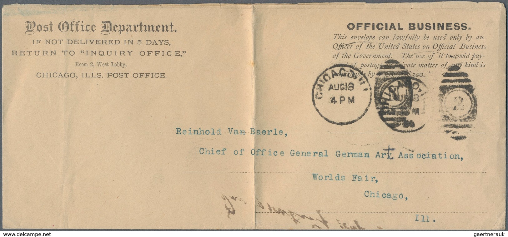 12657 Vereinigte Staaten von Amerika: 1893, Worlds Fair Chicago: Eleven USA/European (stationery) envelope