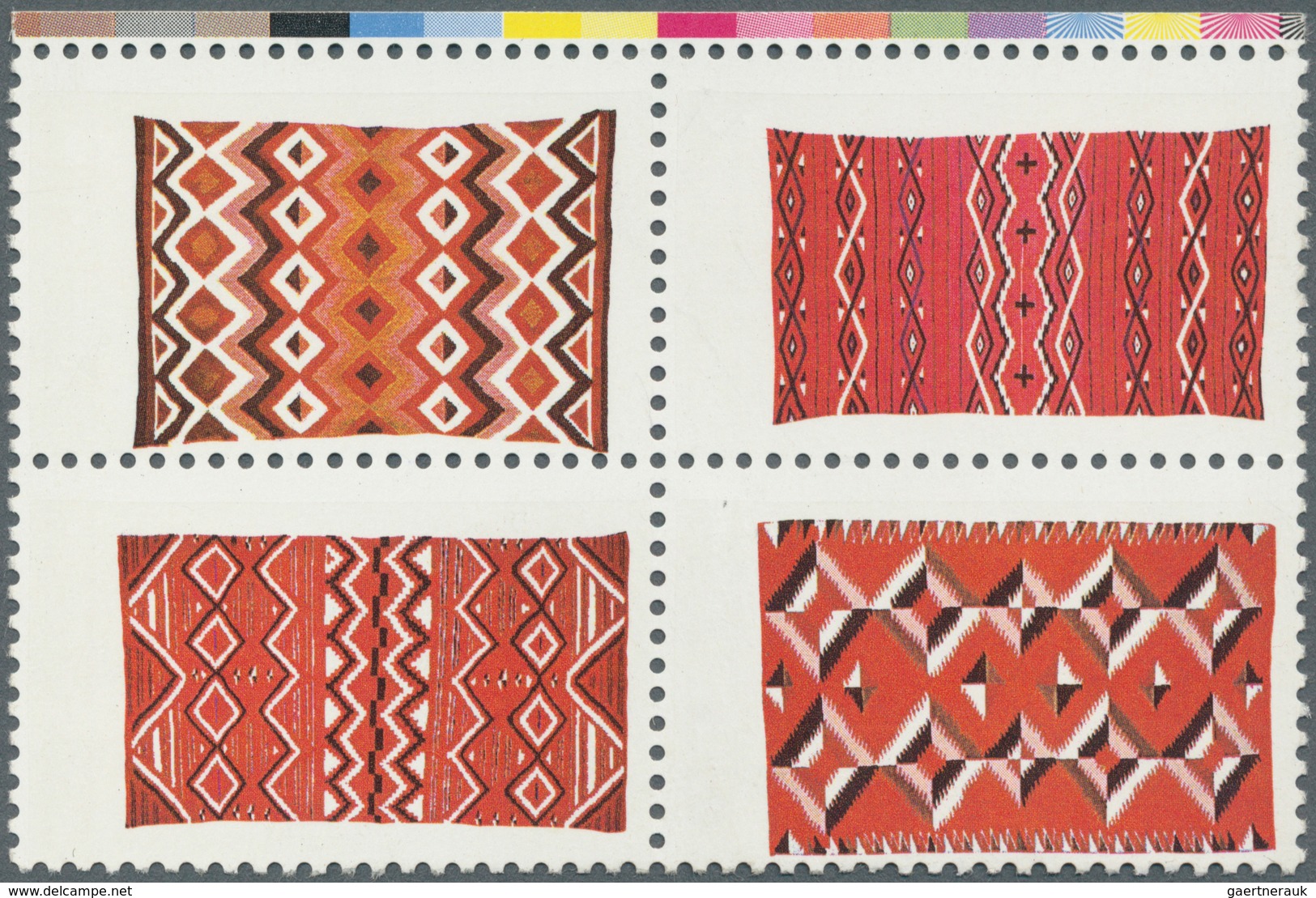 12678 Vereinigte Staaten Von Amerika: 1986, Navajo Art, Se-tenant Left Marginal Block Of Four Showing Vari - Autres & Non Classés