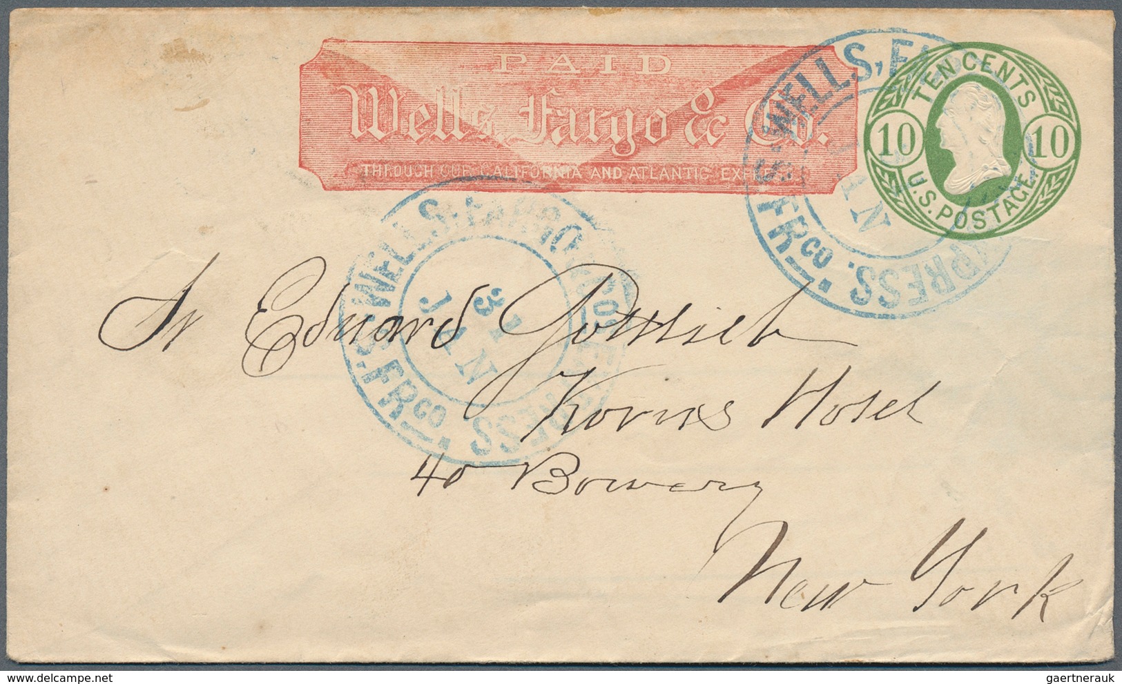 12683 Vereinigte Staaten Von Amerika - Ganzsachen: 1862 Ca., Wells Fargo: 10 C Yellow-green Postal Station - Autres & Non Classés