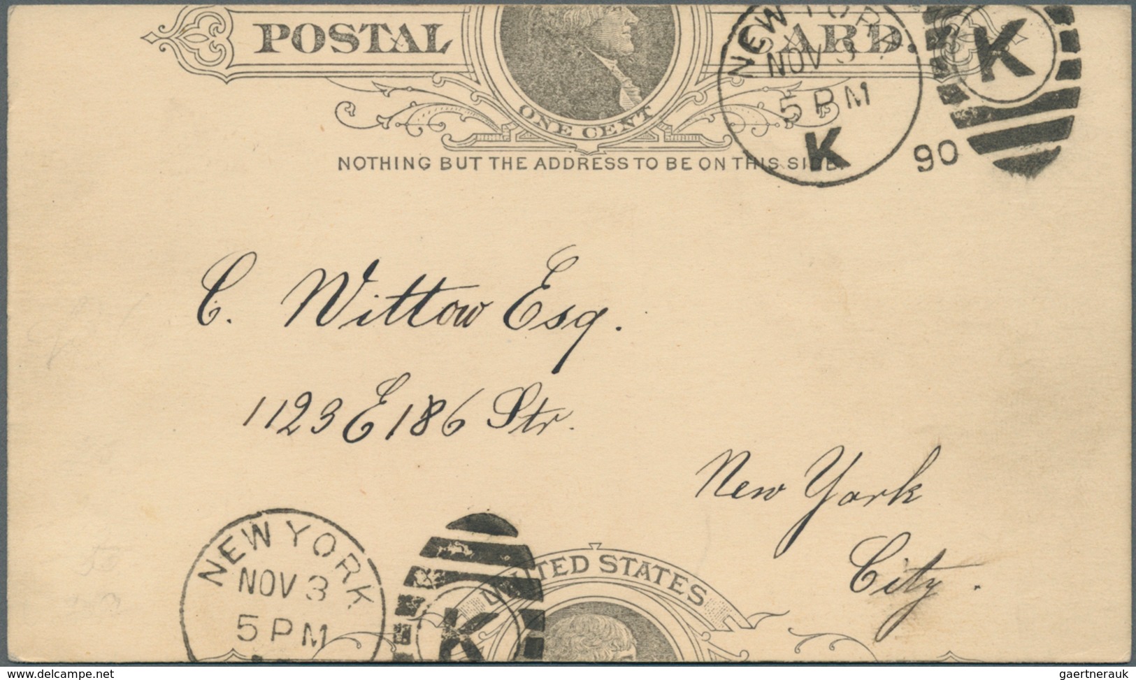 12685 Vereinigte Staaten Von Amerika - Ganzsachen: 1890, Card "Jefferson Head" 1c. Black, Miscut Copy Show - Sonstige & Ohne Zuordnung