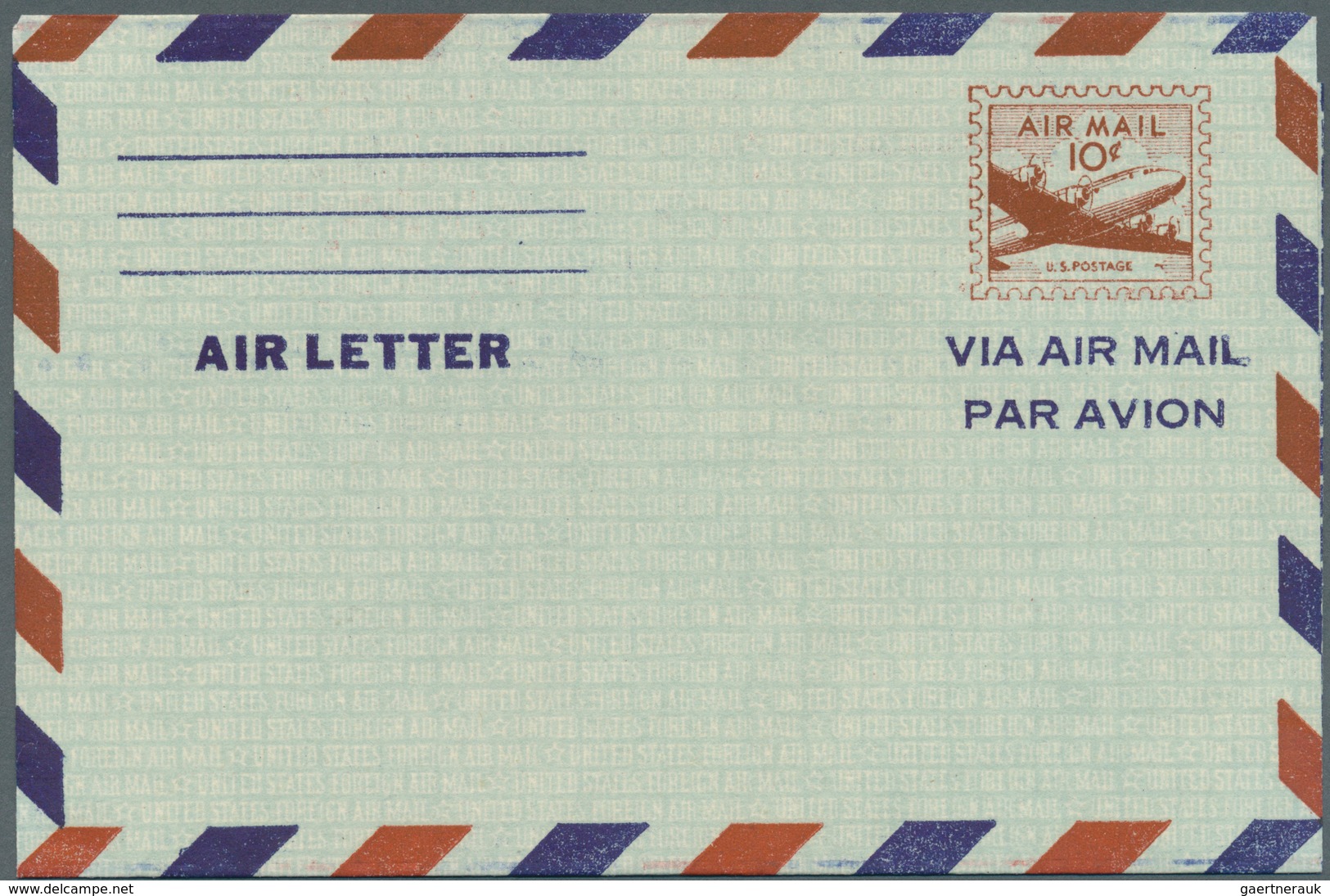 12690 Vereinigte Staaten Von Amerika - Ganzsachen: 1951, Airletter 10c. Airplane With Printing In REDBROWN - Autres & Non Classés