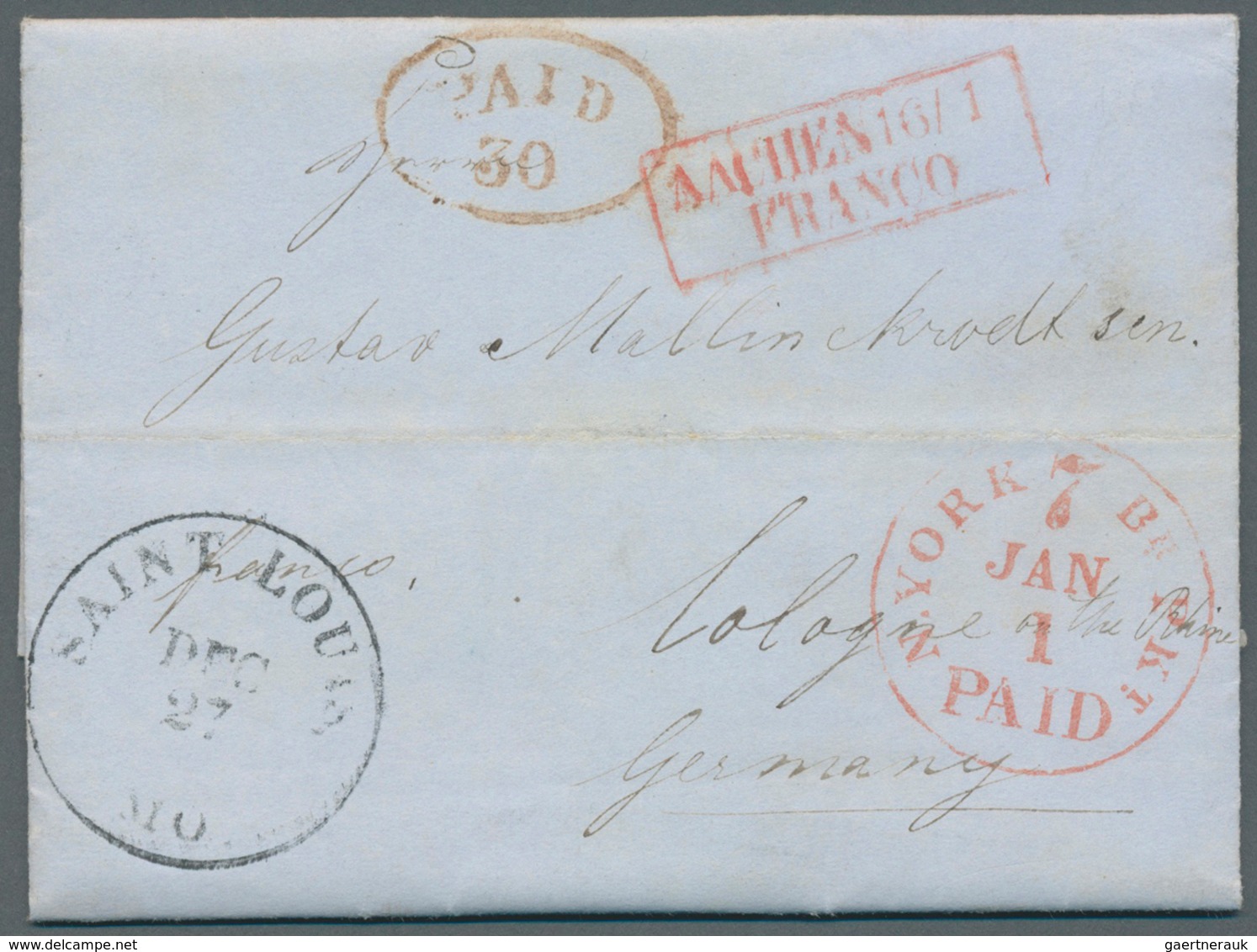 12693 Vereinigte Staaten Von Amerika - Transatlantik-Mail: 1865, "SAINT LOUIS MO. DEC 27", Clear Strike On - Autres & Non Classés