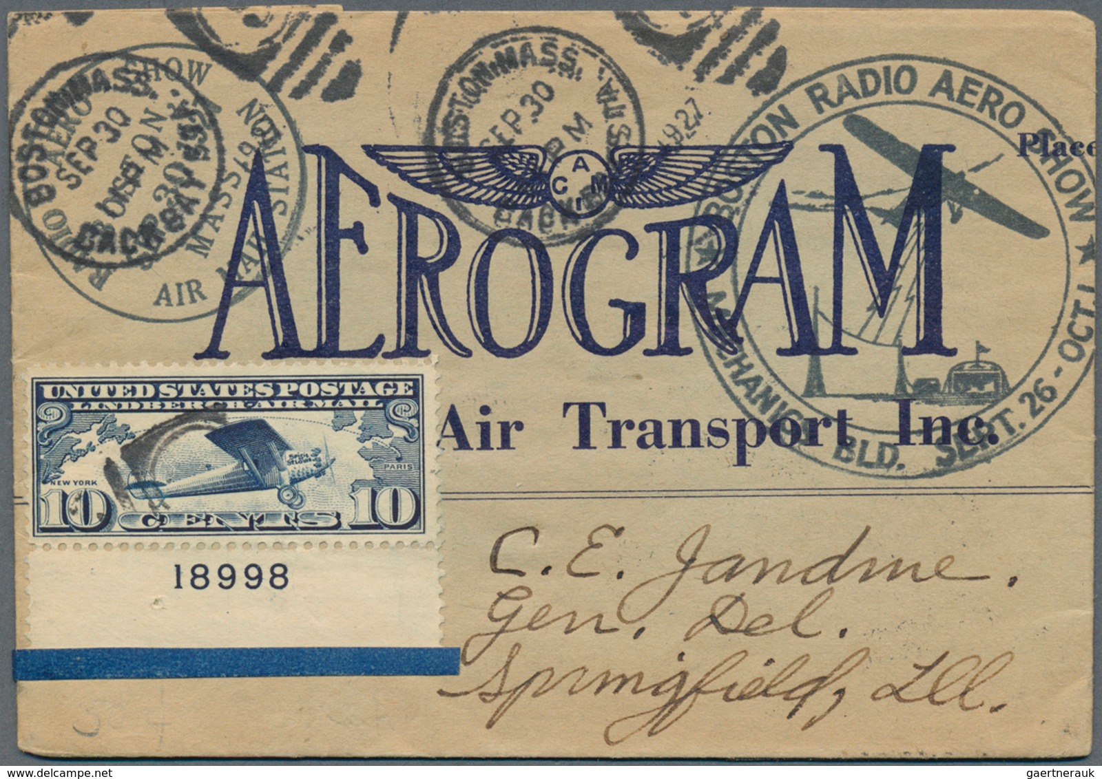 12697 Vereinigte Staaten Von Amerika - Besonderheiten: 1927 (30.9.), Spirit Of St. Louis 10c. Dark Blue Fr - Sonstige & Ohne Zuordnung