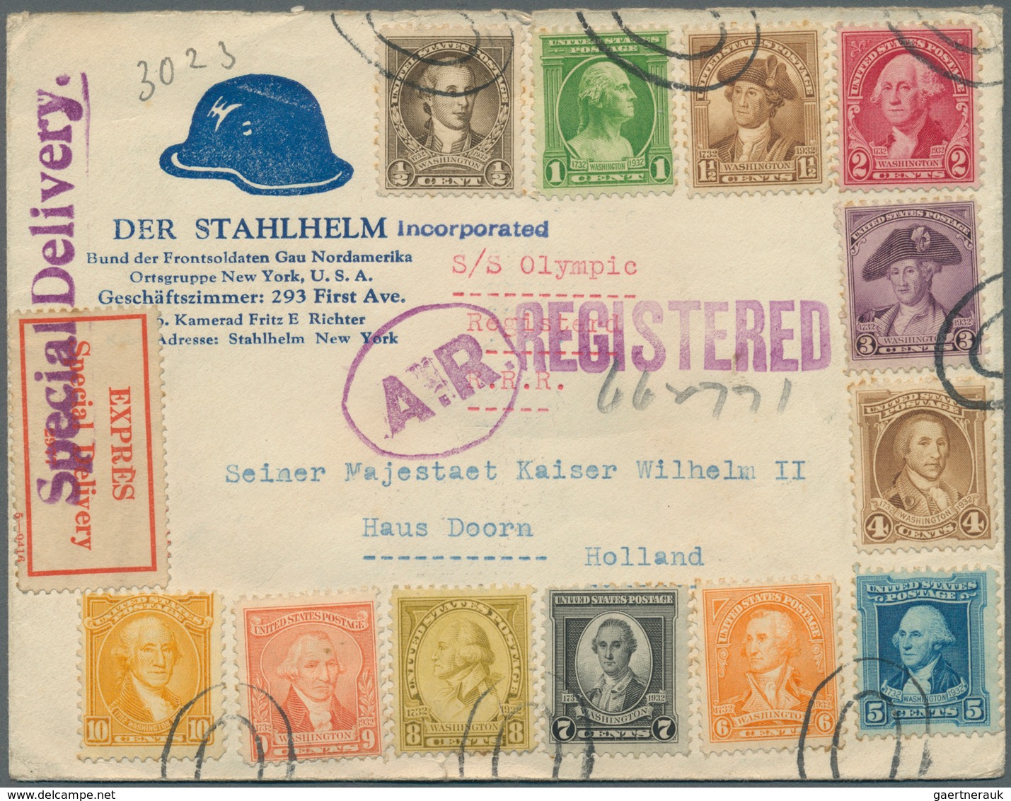 12698 Vereinigte Staaten Von Amerika - Besonderheiten: 1932, R-AR-Express Delivery Cover With Printed Pict - Autres & Non Classés