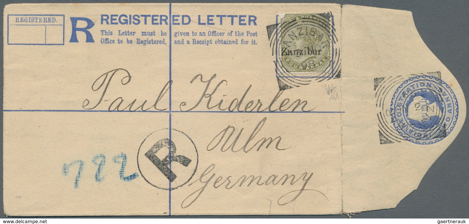 12712 Zanzibar - Ganzsachen: 1895 Postal Stationery Registered Envelope 2a. Ultramarine With Blue "Zanziba - Zanzibar (...-1963)