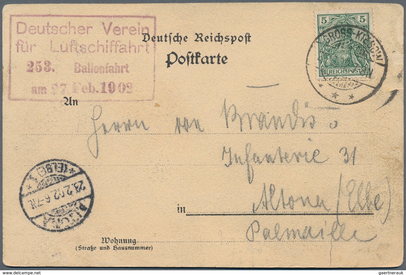 12801 Ballonpost: 1902: Deutscher Verein Für Luftschiffahrt/253. Balonfahrt 27.2. (r$) BERLIN-STRAHLSUND: - Fesselballons