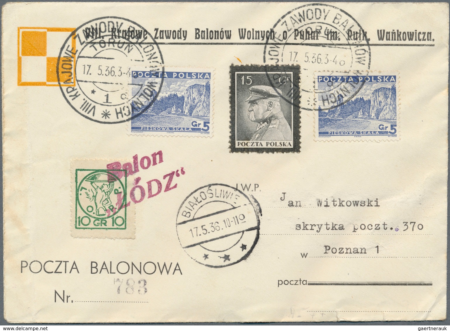 12814 Ballonpost: 1936, 17.5., Poland, Balloon "?ód?", Cover With Balloon Vignette, Slight Marks. Only 175 - Montgolfières