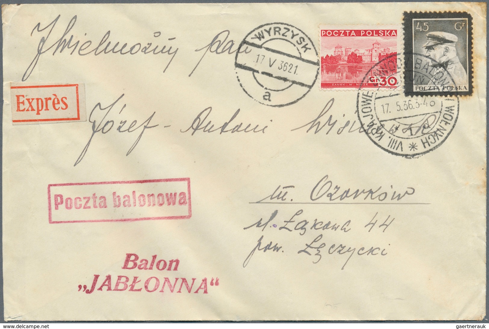 12815 Ballonpost: 1936, 17.5., Poland, Balloon "Jab?onna", Cover WITHOUT Balloon Vignette (unusual), Some - Montgolfières