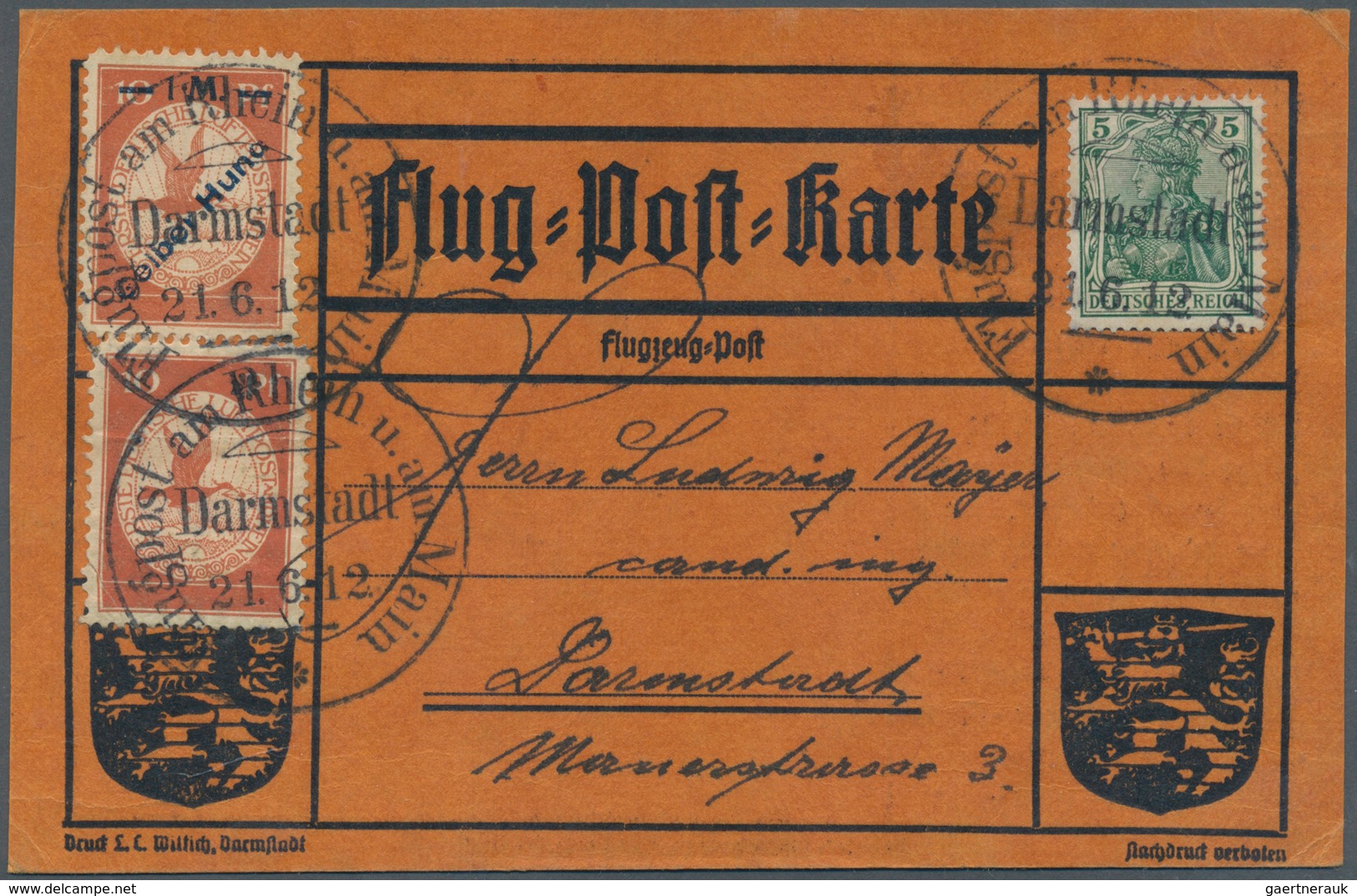 12834 Flugpost Deutschland: 1912, 1 M. Gelber Hund In Kombination Mit 10 Pf Flugpost (diese Leider Mängel) - Luft- Und Zeppelinpost