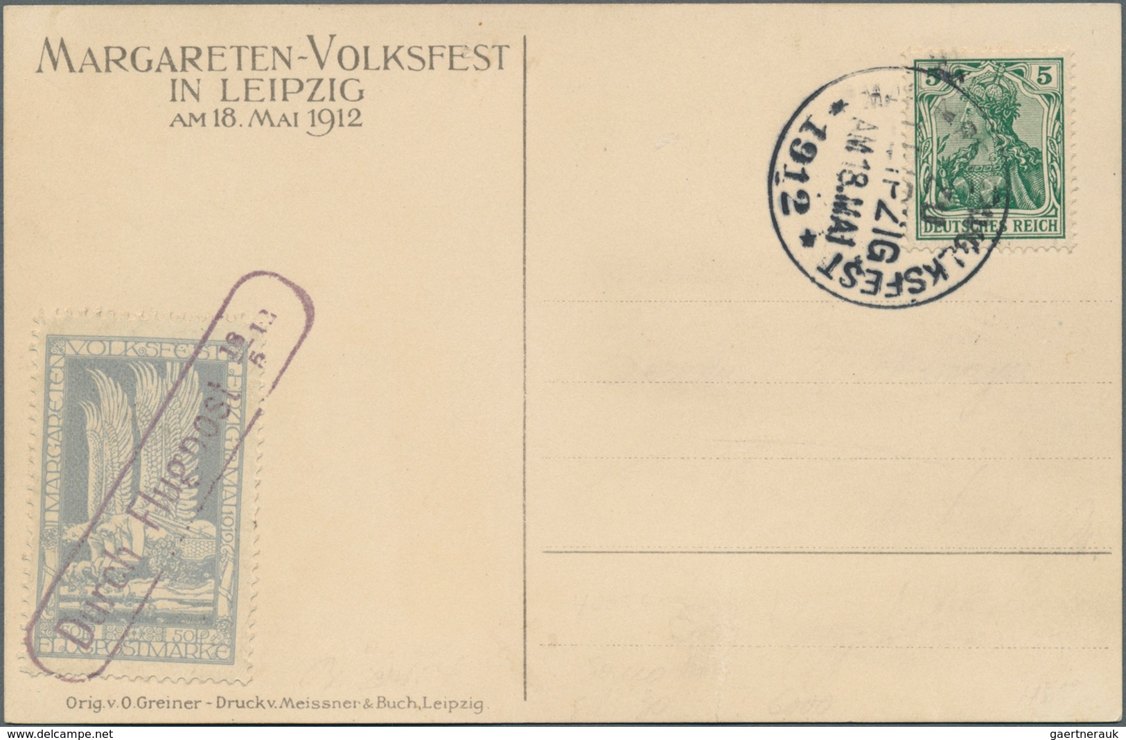 12839 Flugpost Deutschland: 1912: 50 Pfg Margareten-Flugmarke Auf Entsprechender Flugkarte (Adresse Ausrad - Luft- Und Zeppelinpost