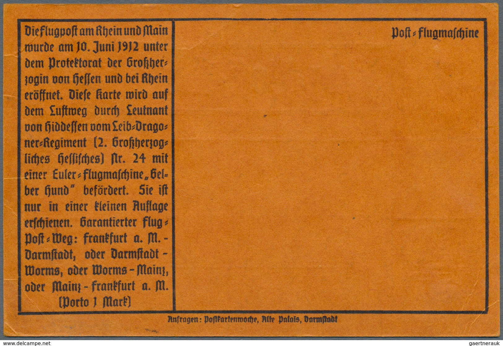 12841 Flugpost Deutschland: 1912, Flugpost Rhein Main. Gelber Hund (Mi. IV) Mit üblicher 5 Pf Germania Auf - Poste Aérienne & Zeppelin