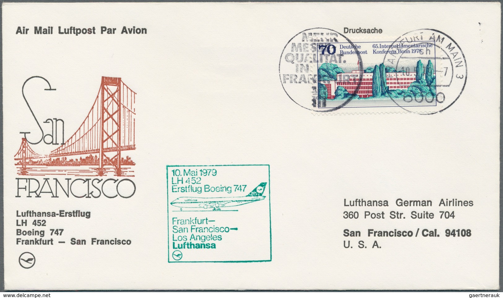 12848 Flugpost Deutschland: 10.5.1979, Frankfurt - San Francisco. Sehr Seltener Beleg, Da Der Größte Teil - Luft- Und Zeppelinpost