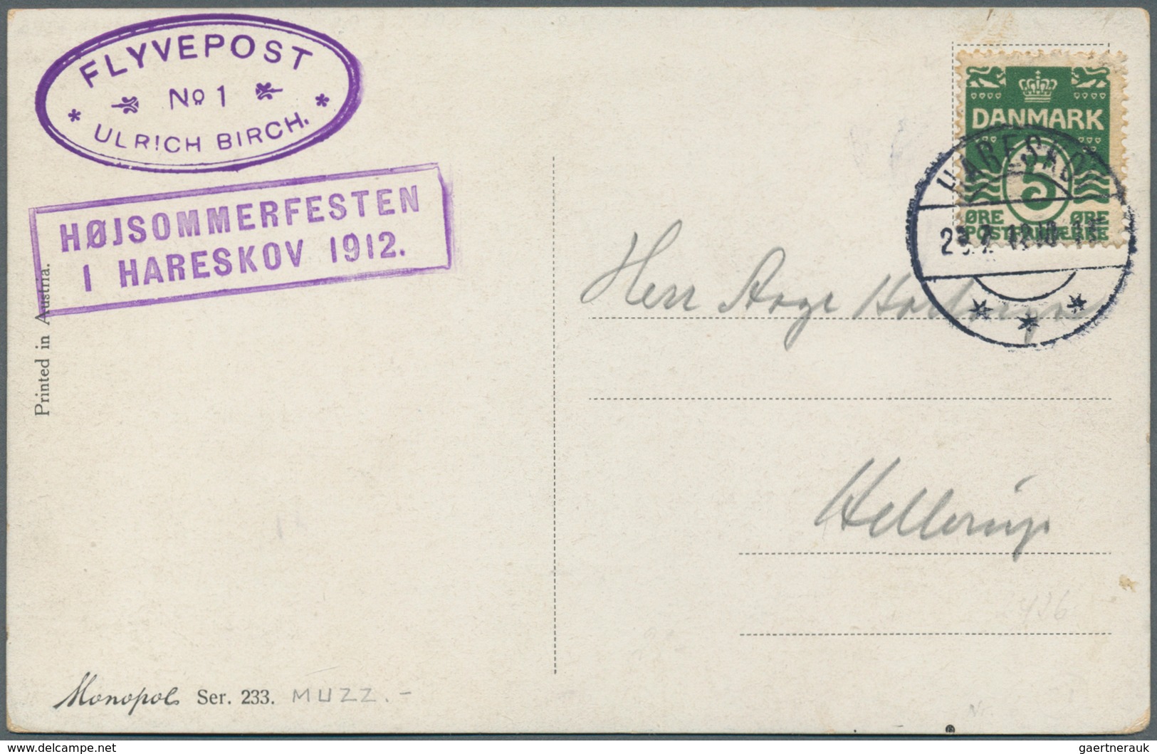 12853 Flugpost Europa: 1912, SCHAUFLUG HARESKOV, Postkarte Mit Zwei Violetten Stempeln "FLYVEPOST No. 1 *U - Sonstige - Europa