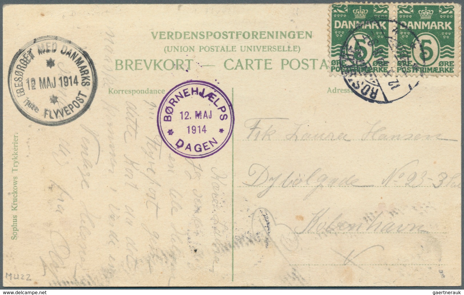 12854 Flugpost Europa: 1914, ROSKILDE-KOPENHAGEN, Erstflug, Sonderkarte Mit Flugstempel "EBESÖRGEN MED DAN - Autres - Europe