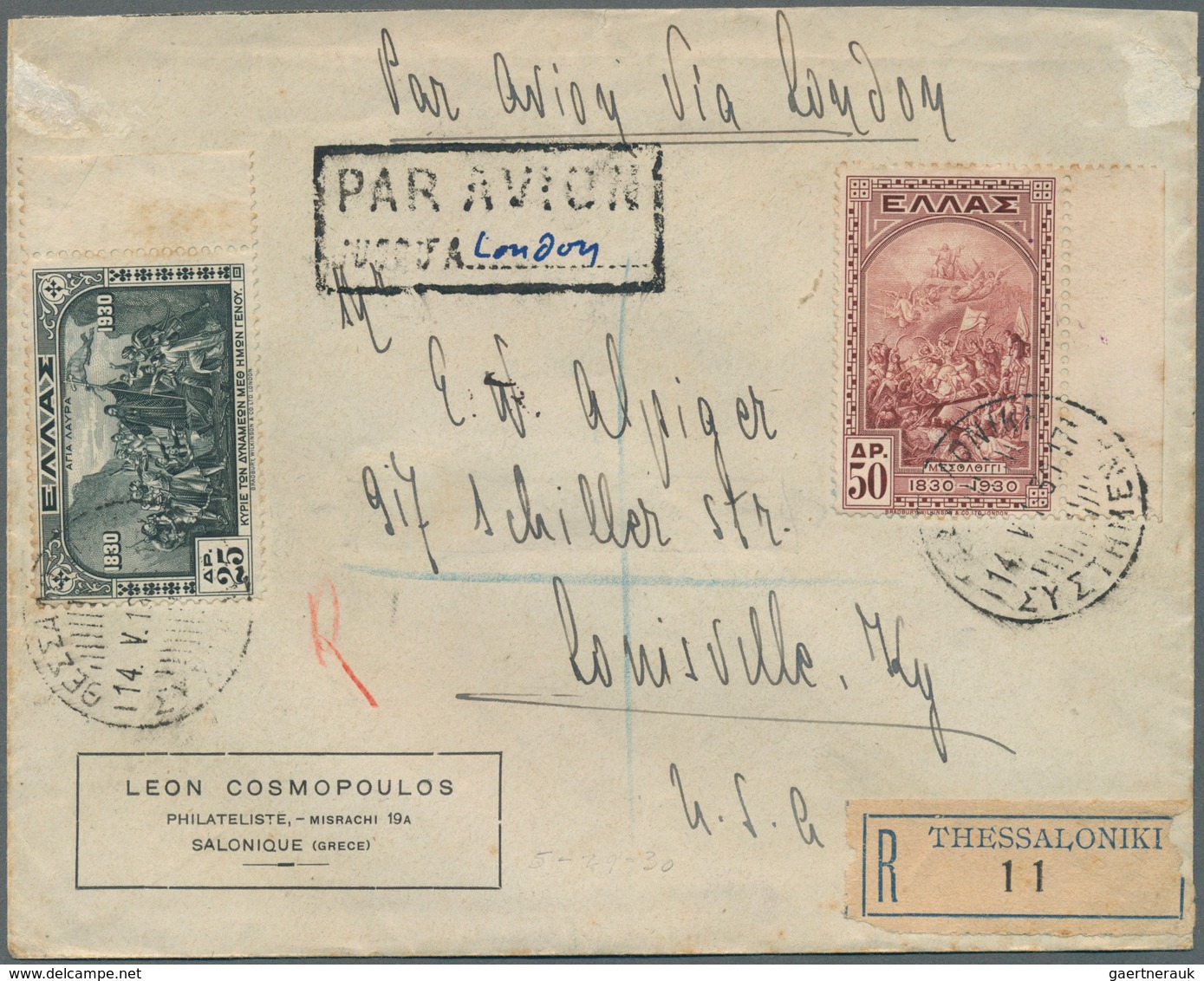 12862 Flugpost Europa: 1930: Registered Airmailcover Franked With 75 Dr (the Two High Values Of The 1930 I - Autres - Europe