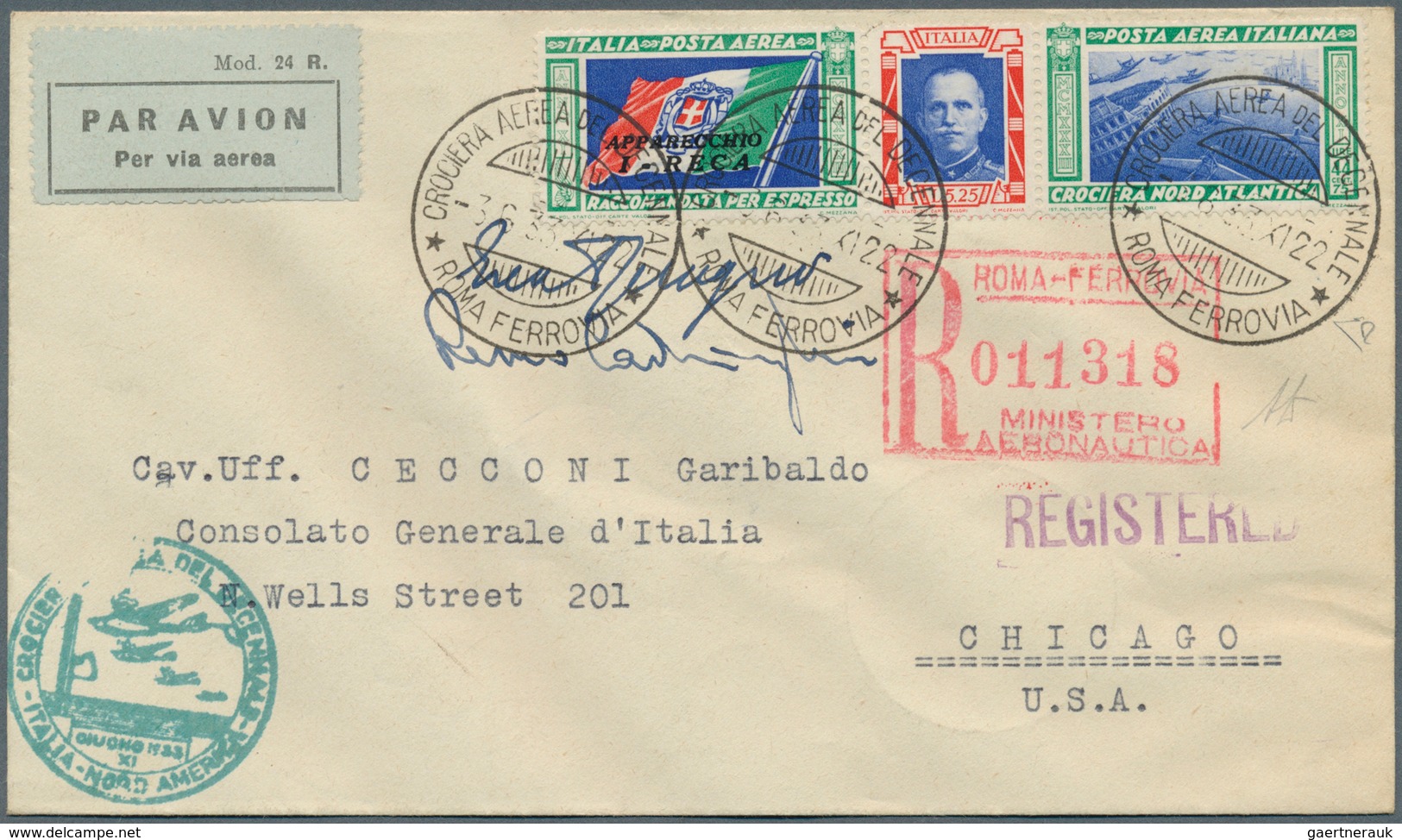 12867 Flugpost Europa: 1933, Mass Flight Triptych 5.25 + 44.75 L. "I-RECA" On Well Preserved Registered Le - Autres - Europe