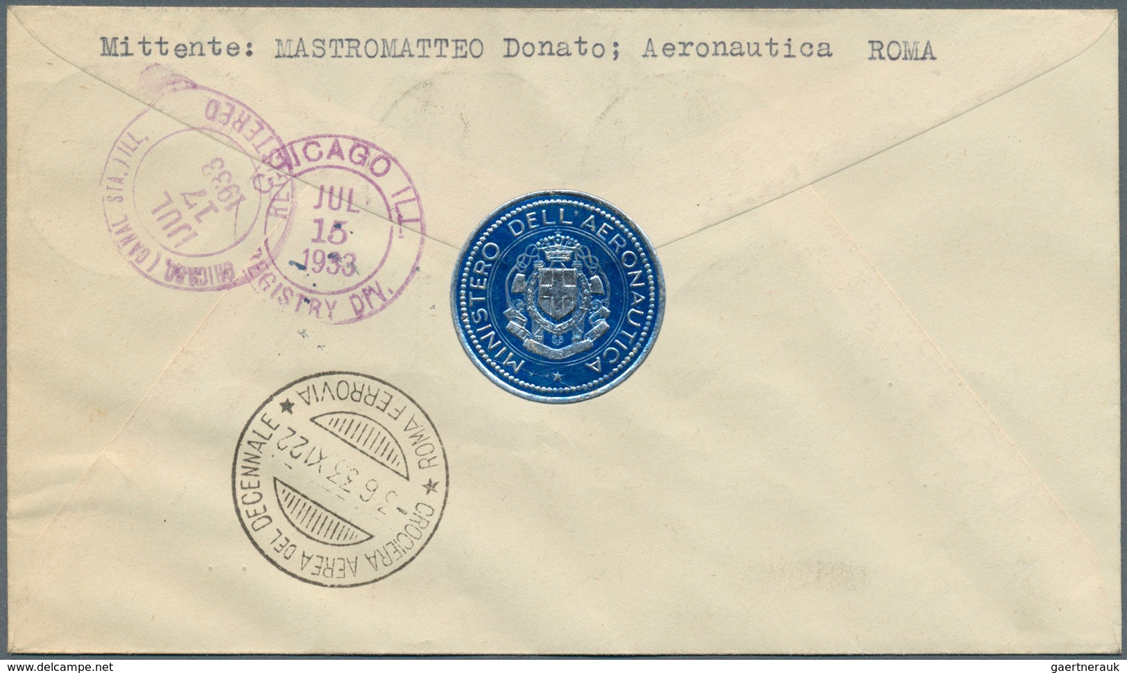 12867 Flugpost Europa: 1933, Mass Flight Triptych 5.25 + 44.75 L. "I-RECA" On Well Preserved Registered Le - Sonstige - Europa