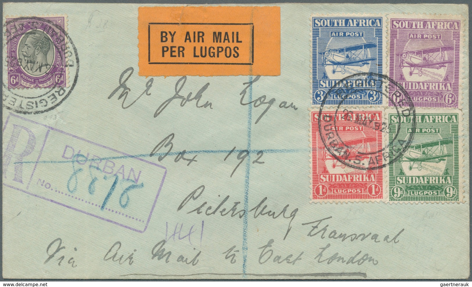 12880 Flugpost Übersee: 1925, Registered Letter With Complete Set Of 1925 Airmail Stamps And Additional 6 - Sonstige & Ohne Zuordnung