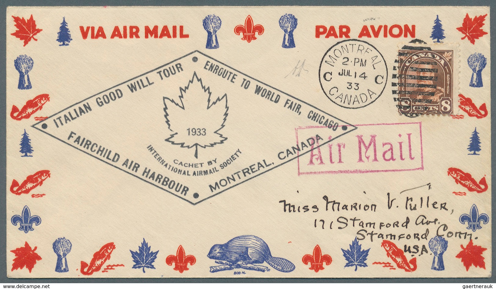 12895 Flugpost Übersee: CANADA: 1933, ''Italian Good Will Tour - Enroute To World Fair, Chicago" Air Mail C - Sonstige & Ohne Zuordnung