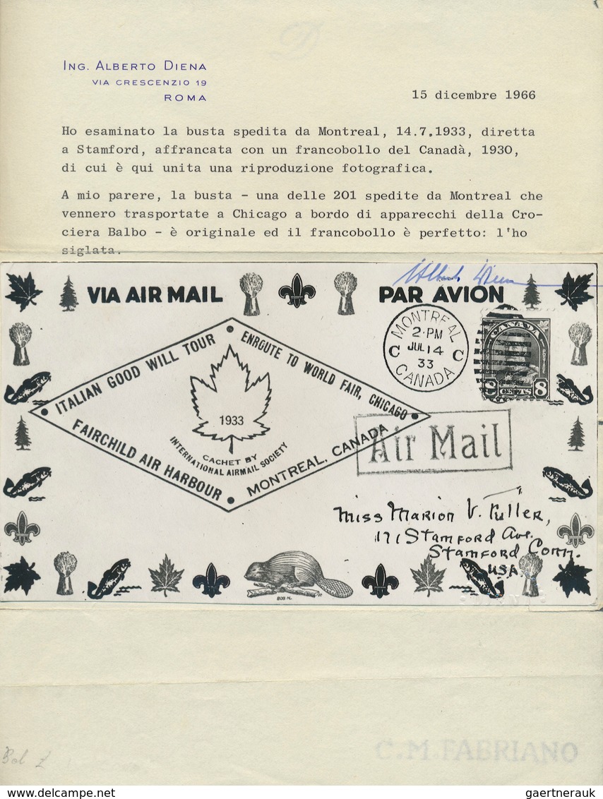 12895 Flugpost Übersee: CANADA: 1933, ''Italian Good Will Tour - Enroute To World Fair, Chicago" Air Mail C - Autres & Non Classés