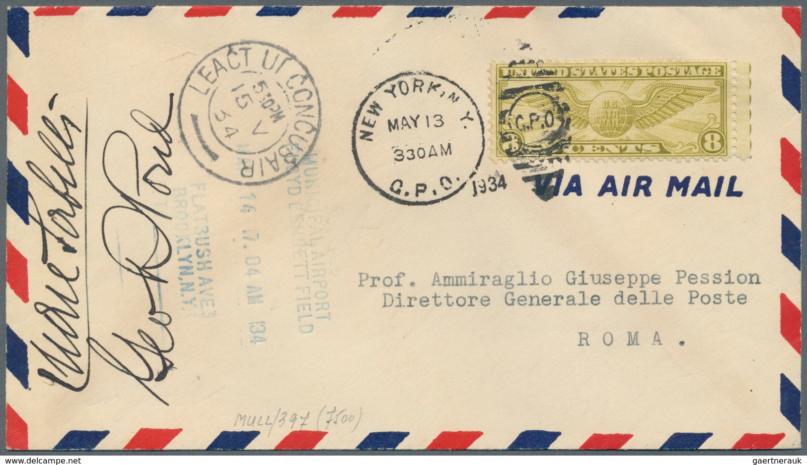 12896 Flugpost Übersee: USA: 1934, Flight New York To Lahuich With Plane "Leornado Da Vinici", Cover From - Sonstige & Ohne Zuordnung