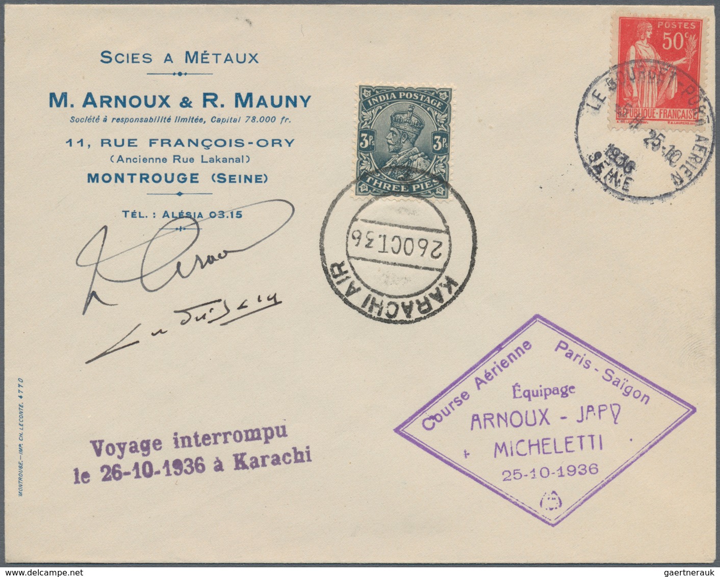 12898 Flugpost Übersee: 1936, Envelope With Cachet "Course Aerienne Paris-Saigon/25-10 1936", Franked With - Sonstige & Ohne Zuordnung