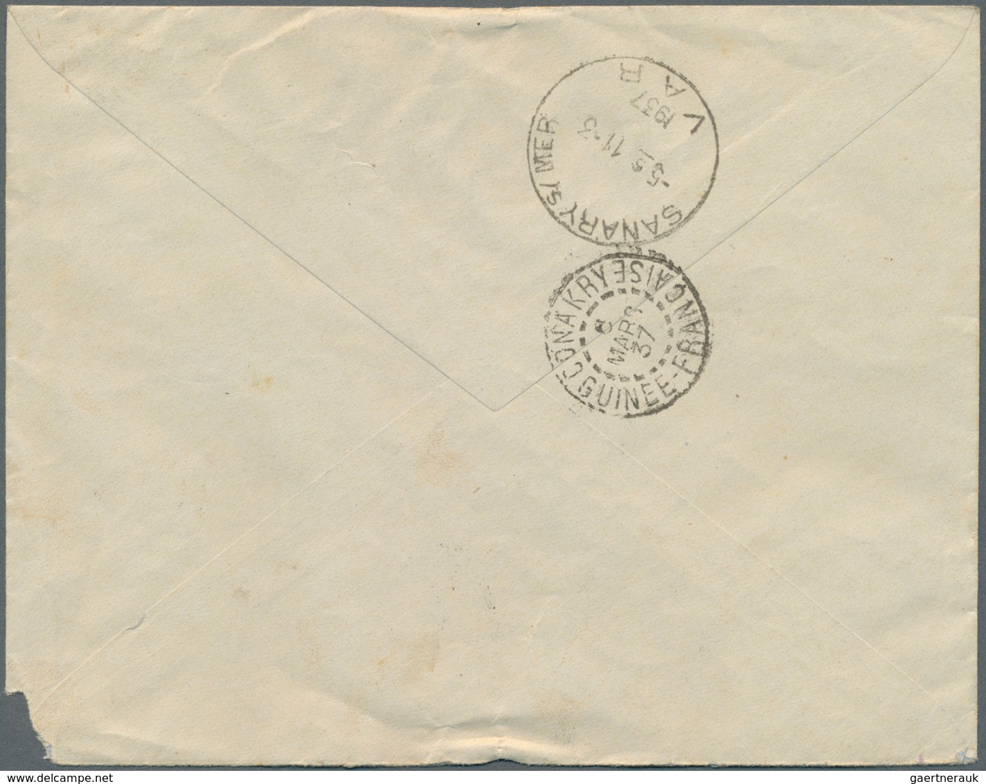 12899 Flugpost Übersee: 1937. Kankan - Conakry - Dakar - France. Cover With Special, Black Airmail Cachet. - Autres & Non Classés