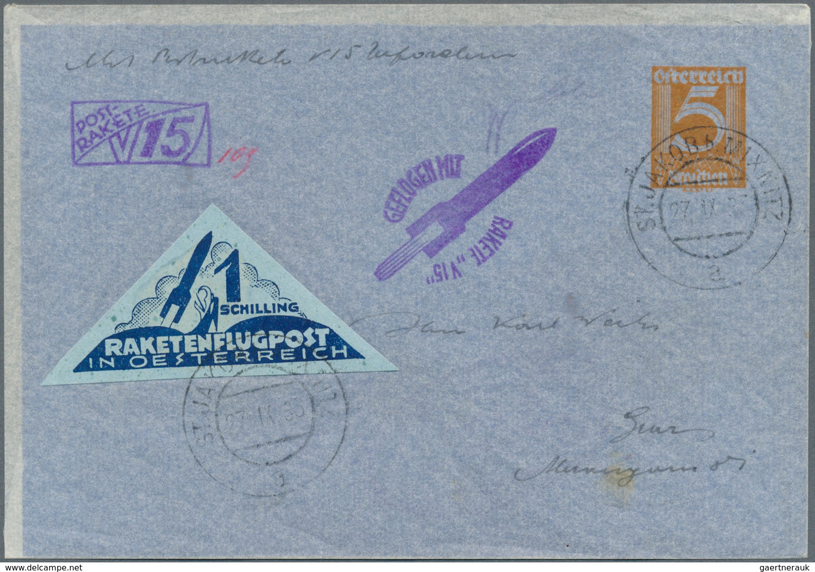 12912 Raketenpost: 1936. Triangle-label "1s Raketenpost In Österreich" With The Two Cachets "Postrakete V1 - Sonstige & Ohne Zuordnung