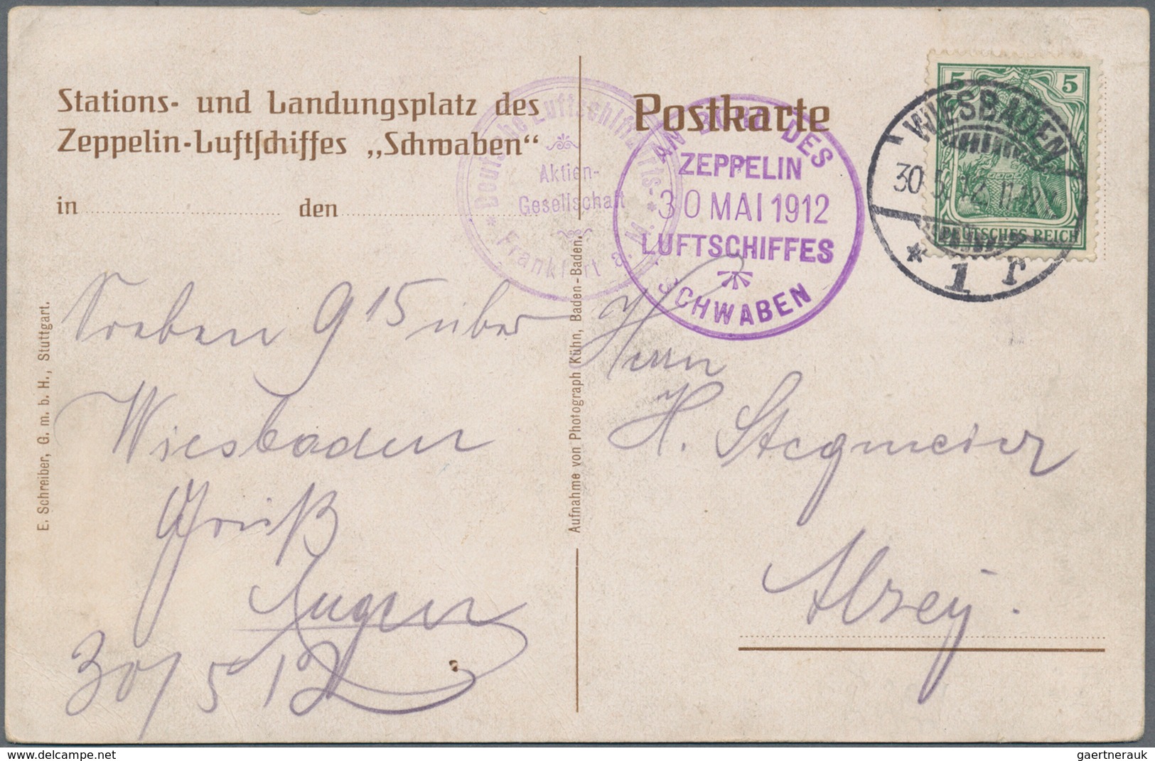 12915 Zeppelinpost Deutschland: 1912, LZ 10 "Schwaben, Bordstempel In Type I Vom 30.5. Auf Delag-Karte Mit - Correo Aéreo & Zeppelin