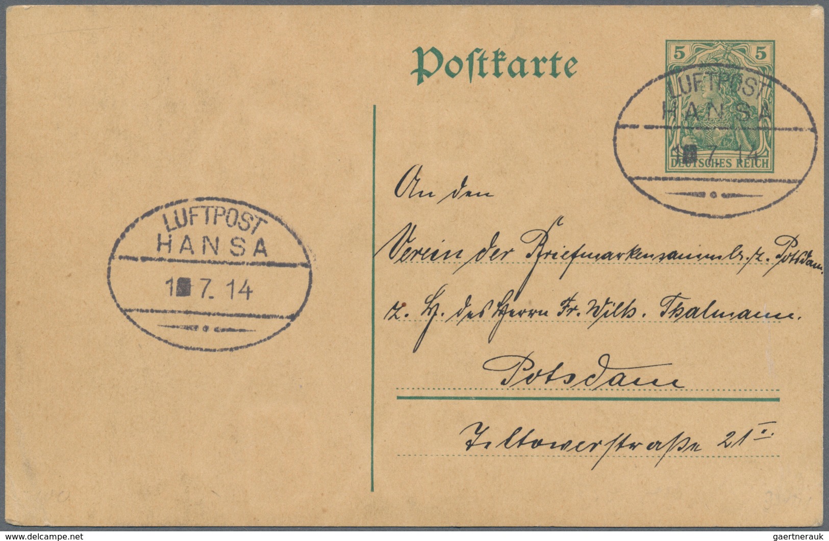 12922 Zeppelinpost Deutschland: 1914, LZ 13 "Hansa", 5 Pfg. Ganzsachenkarte Mit Zwei Abschlägen Des Bordpo - Luft- Und Zeppelinpost