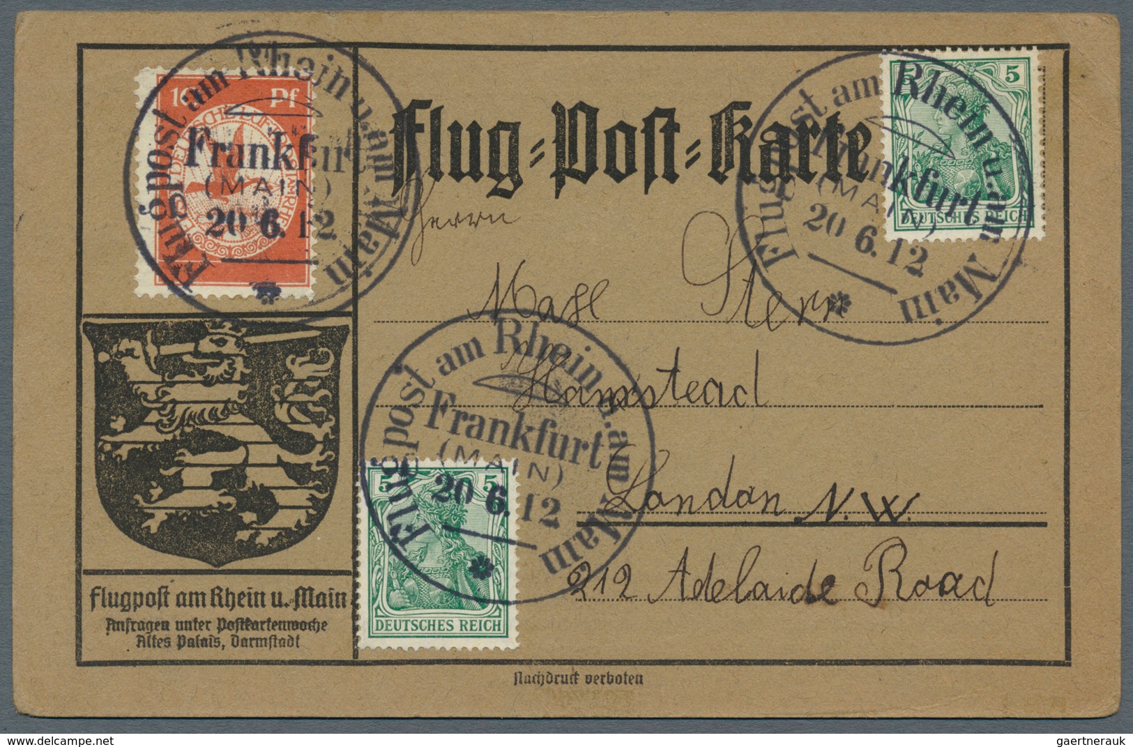 12943 Zeppelinpost Deutschland: 1912,10 Pfg. Rhein/Main Auf Sonderkarte Mit Zwei Einzelwerten 5 Pfg. Germa - Poste Aérienne & Zeppelin