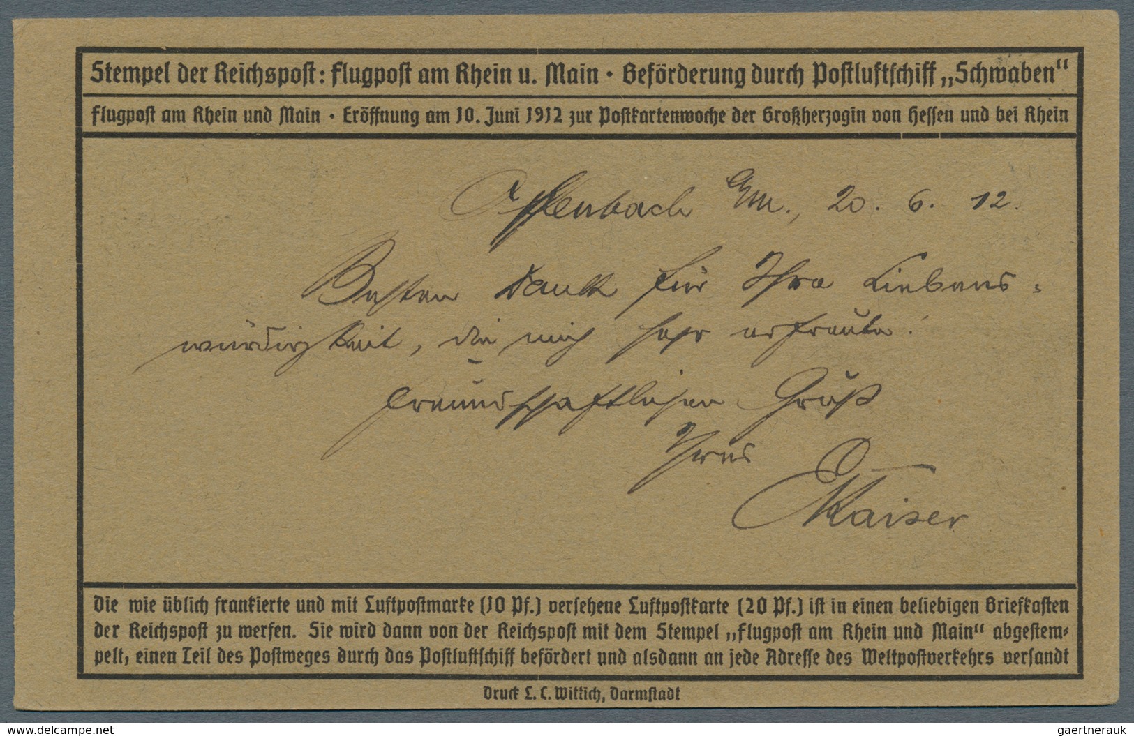 12945 Zeppelinpost Deutschland: 1912, 10 Pfg. Rhein/Main Auf Sonderkarte Mit Waagerechtem Paar 5 Pfg. Germ - Luft- Und Zeppelinpost