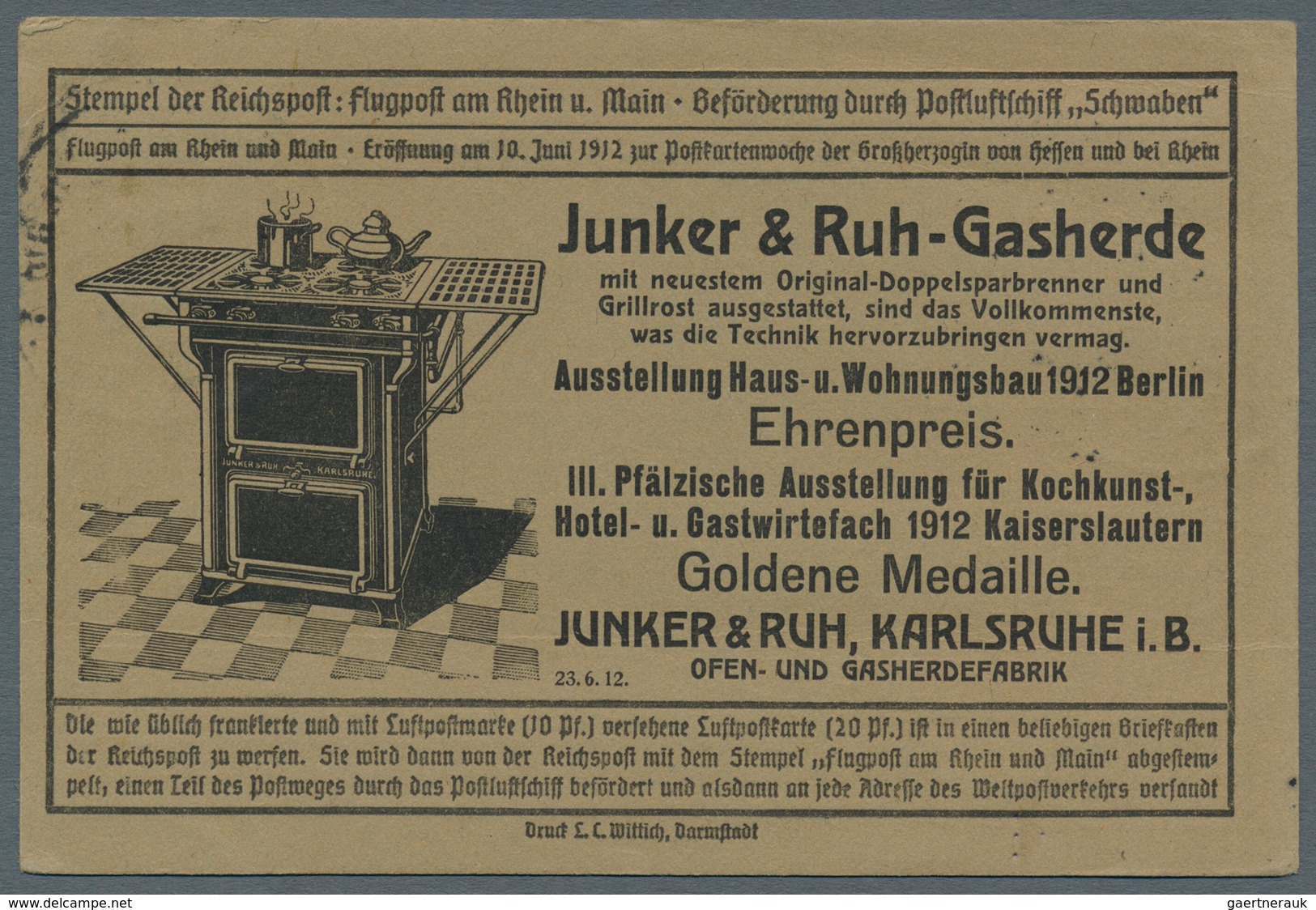 12953 Zeppelinpost Deutschland: 1912, 10 Pfg. Rhein/Main Auf Sonderkarte Mit 5 Pfg. Germania Mit Firmenloc - Posta Aerea & Zeppelin