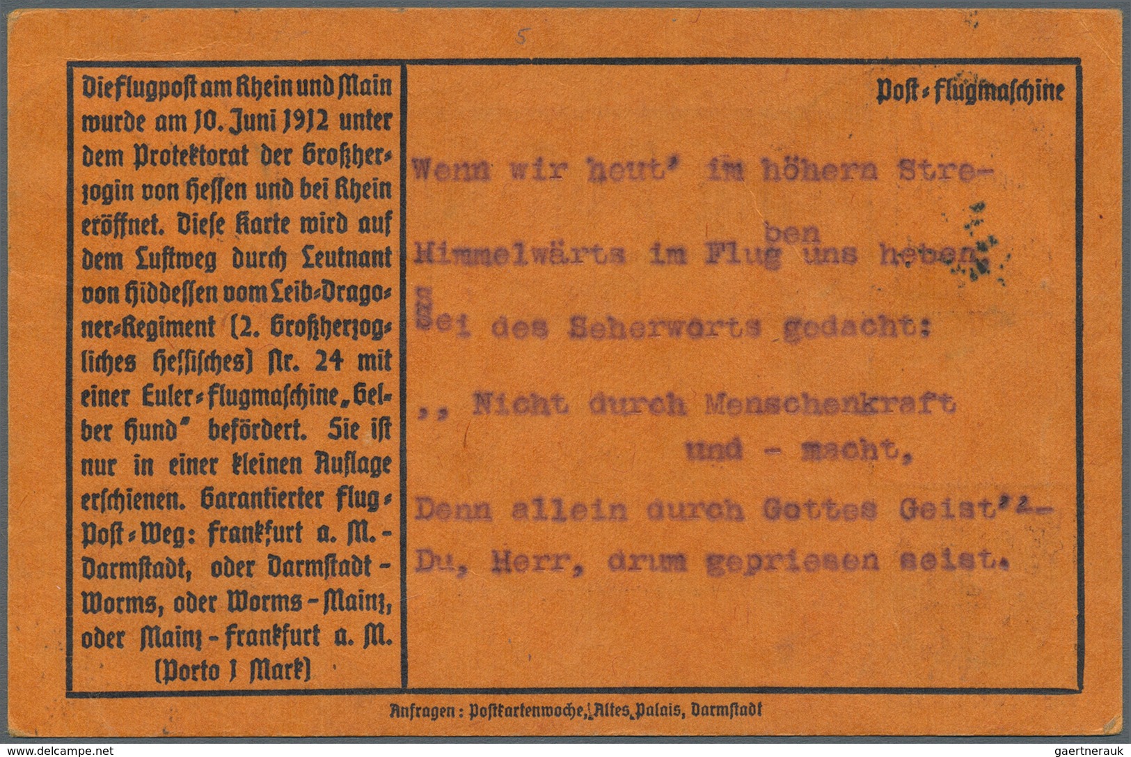 12971 Zeppelinpost Deutschland: 1912, 1 M. Gelber Hund Auf Sonderkarte Mit 5 Pfg. Germania Und Flupoststem - Poste Aérienne & Zeppelin