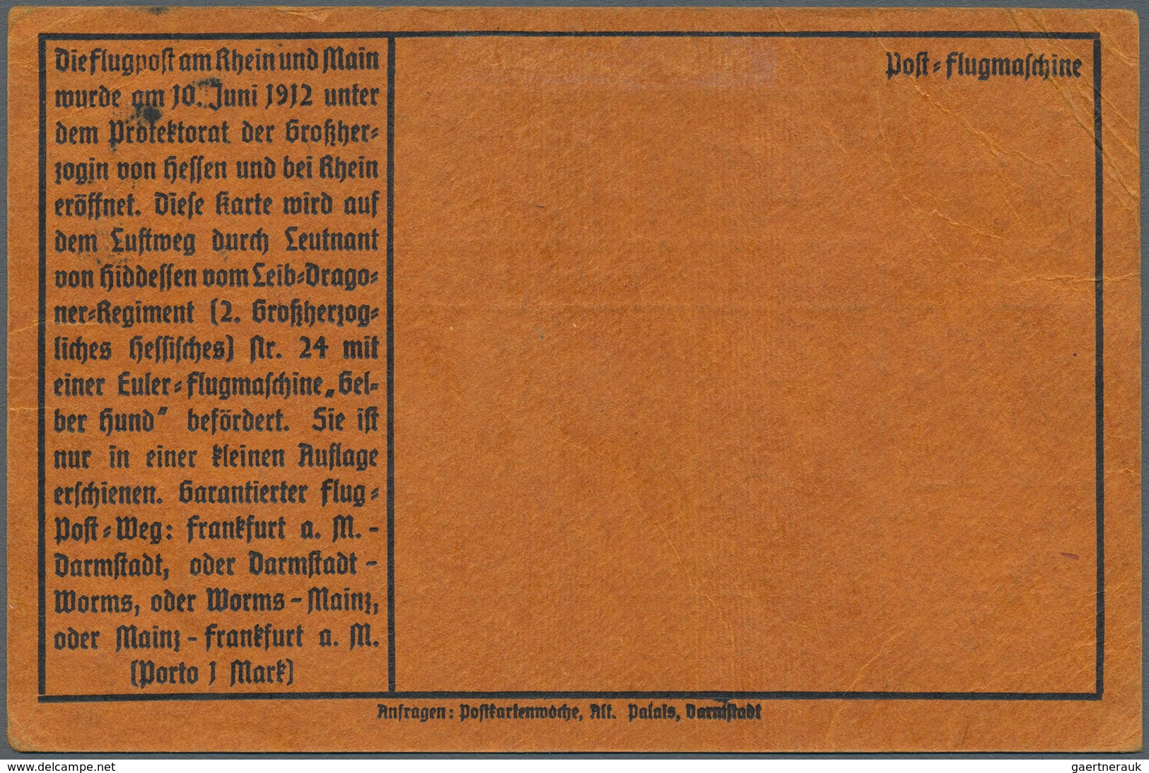 12972 Zeppelinpost Deutschland: 1912, 1 M. Gelber Hund Ungegestempelt Auf Sonderkarte Mit 5 Pfg. Germania - Luft- Und Zeppelinpost