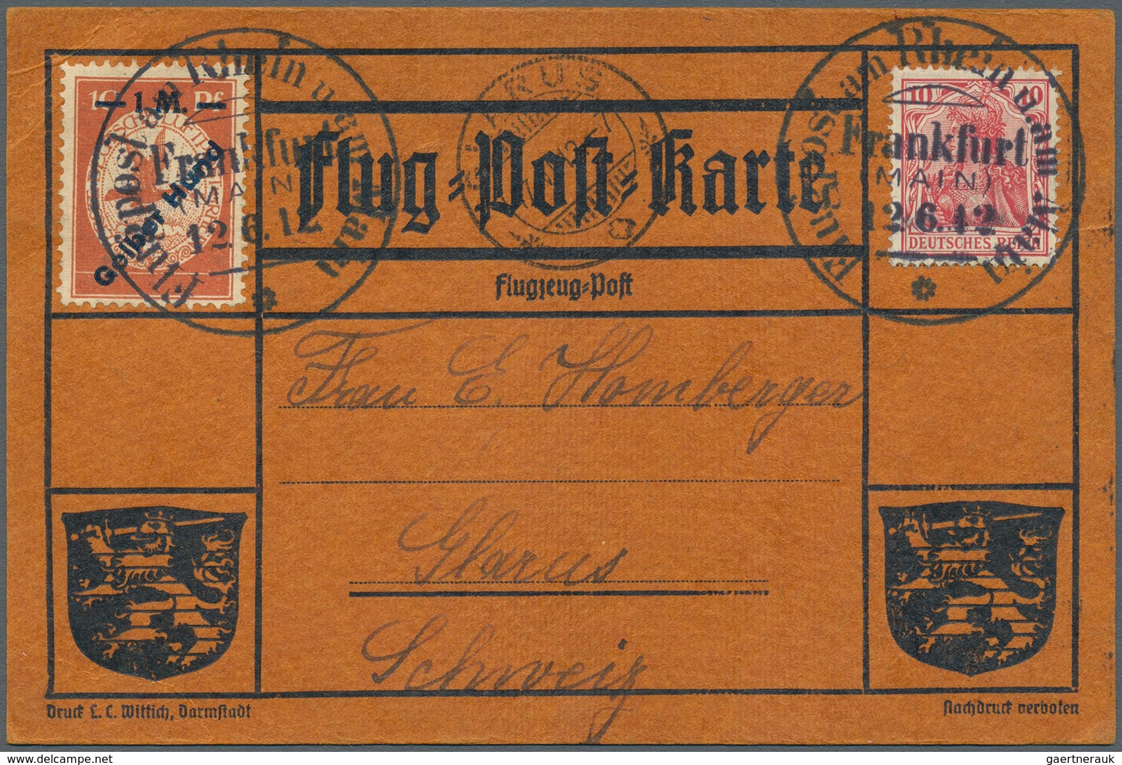 12973 Zeppelinpost Deutschland: 1912, 1 M. Gelber Hund Auf Sonderkarte Mit 10 Pfg. Germania Und Flupostste - Luft- Und Zeppelinpost