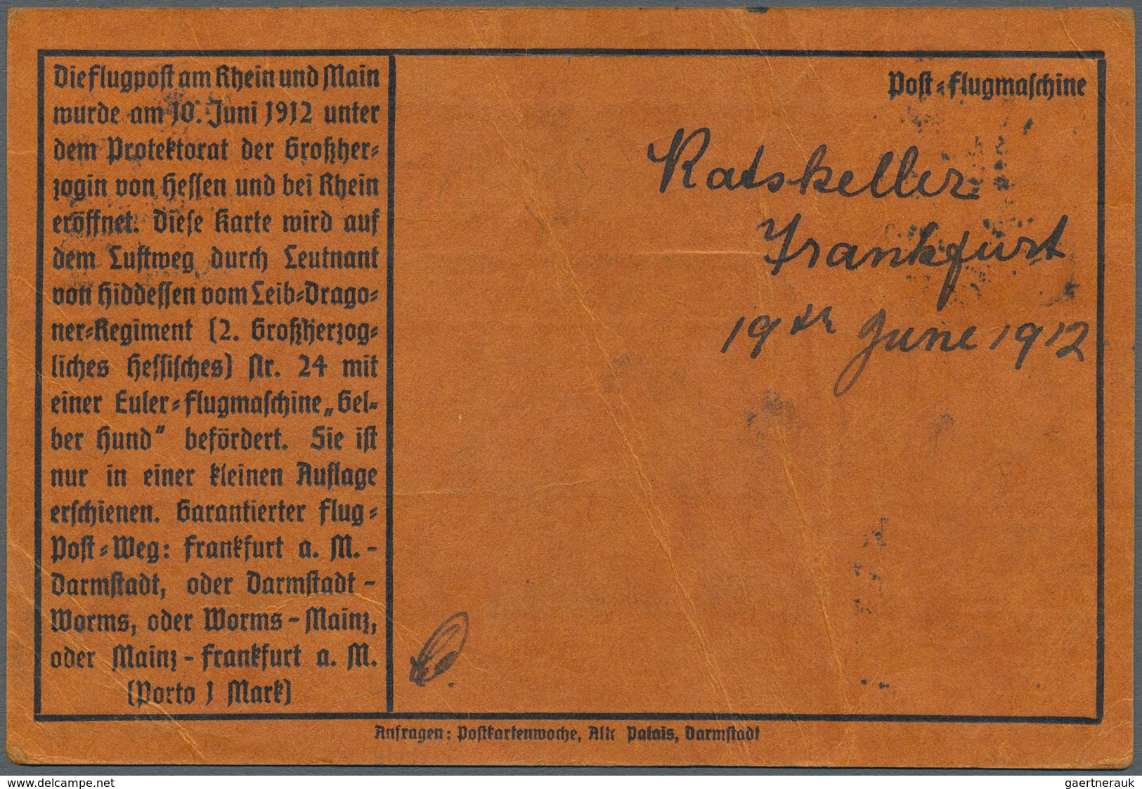 12974 Zeppelinpost Deutschland: 1912, 1 M. Gelber Hund Auf Sonderkarte Mit 10 Pfg. Germania Und Flupostste - Poste Aérienne & Zeppelin