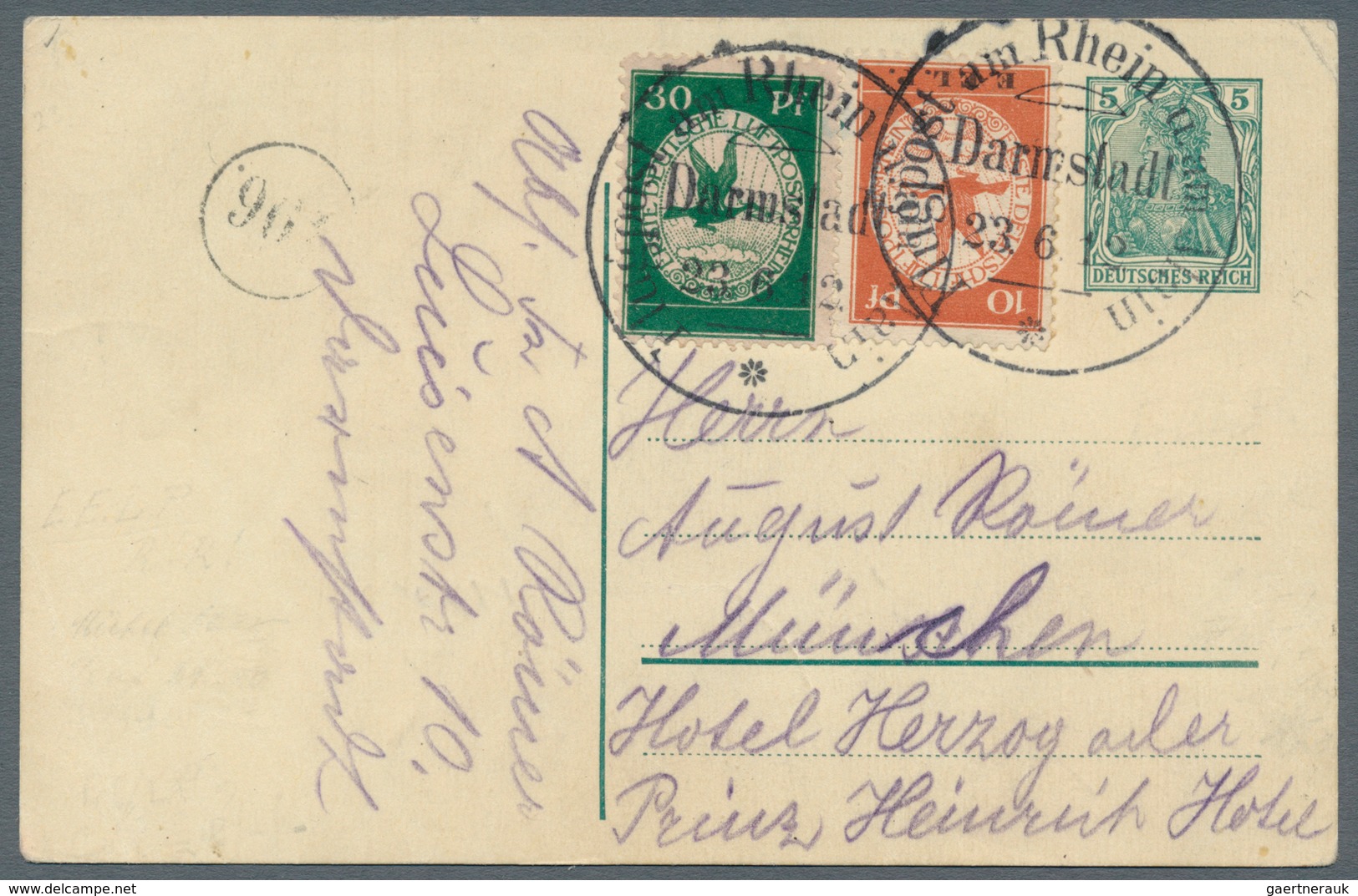 12975 Zeppelinpost Deutschland: 1912, 10 Pfg. E.EL.P. Und 30 Pfg. Rhein/Main Je Mit Flugstempel "Darmstadt - Poste Aérienne & Zeppelin