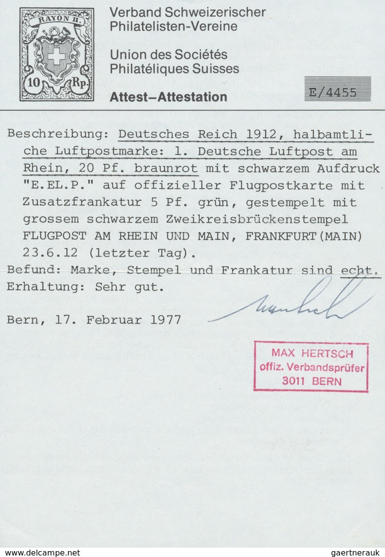 12976 Zeppelinpost Deutschland: 1912, FLUGPOST RHEIN-MAIN: 20 Pfg. "E.EL.P." Mit Plattenfehler Von Feld 87 - Luft- Und Zeppelinpost