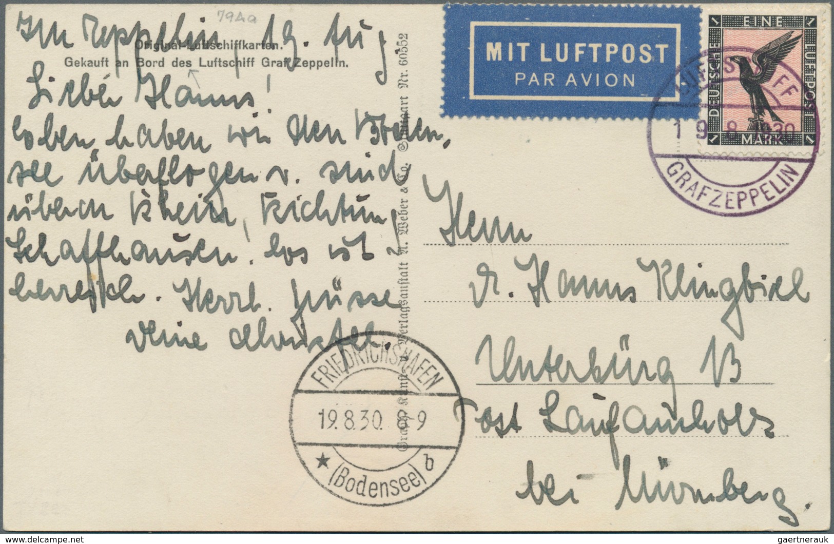 13014 Zeppelinpost Deutschland: 1930: SCHWEIZFAHRT, Bordpost: Luxus-Passagierkarte, Mi 382, "überm Rhein R - Poste Aérienne & Zeppelin