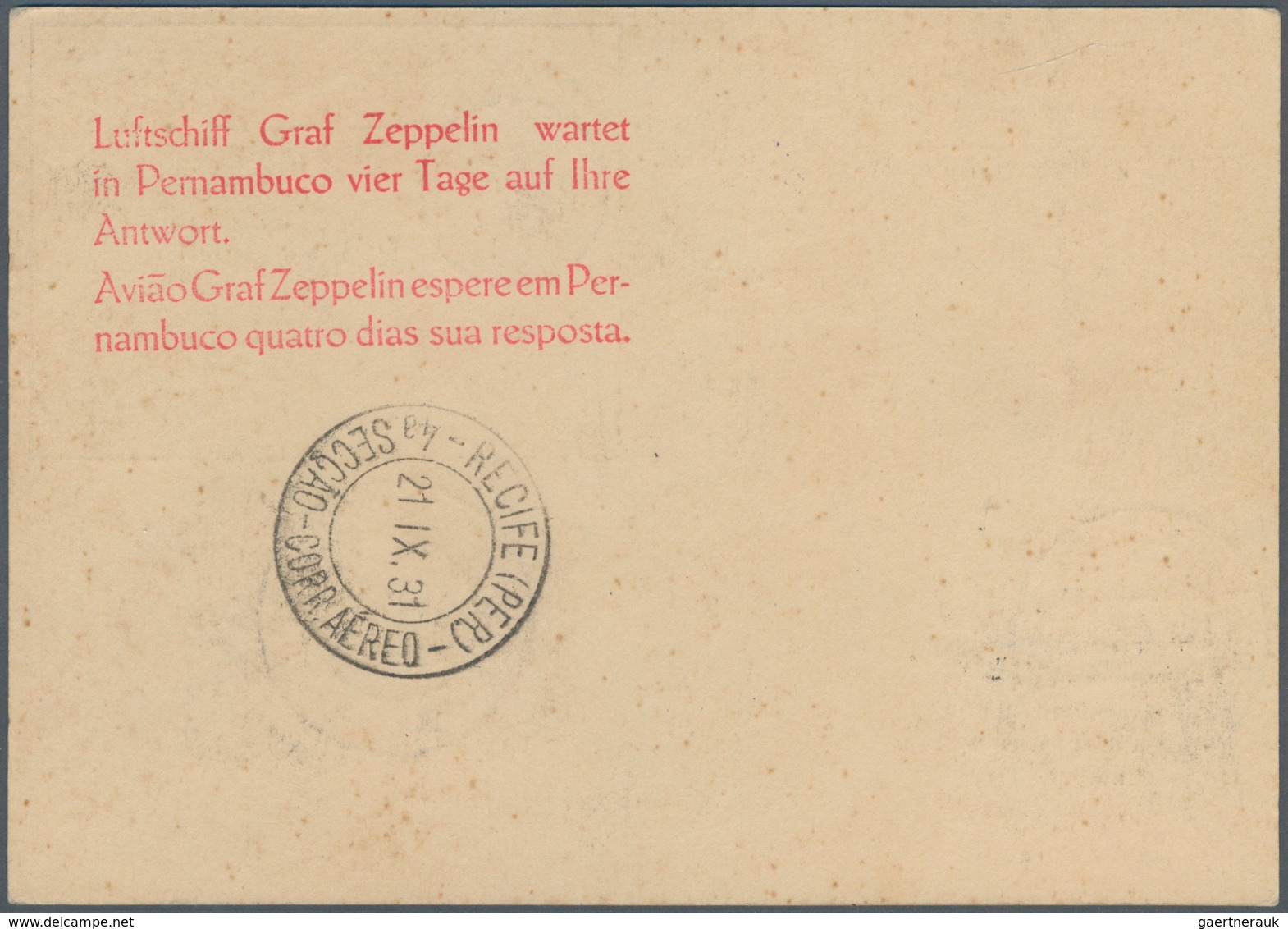 13033 Zeppelinpost Deutschland: 1931, 2. Südamerikafahrt, Auflieferung Friedrichshafen Bis Pernambuco Mit - Luft- Und Zeppelinpost