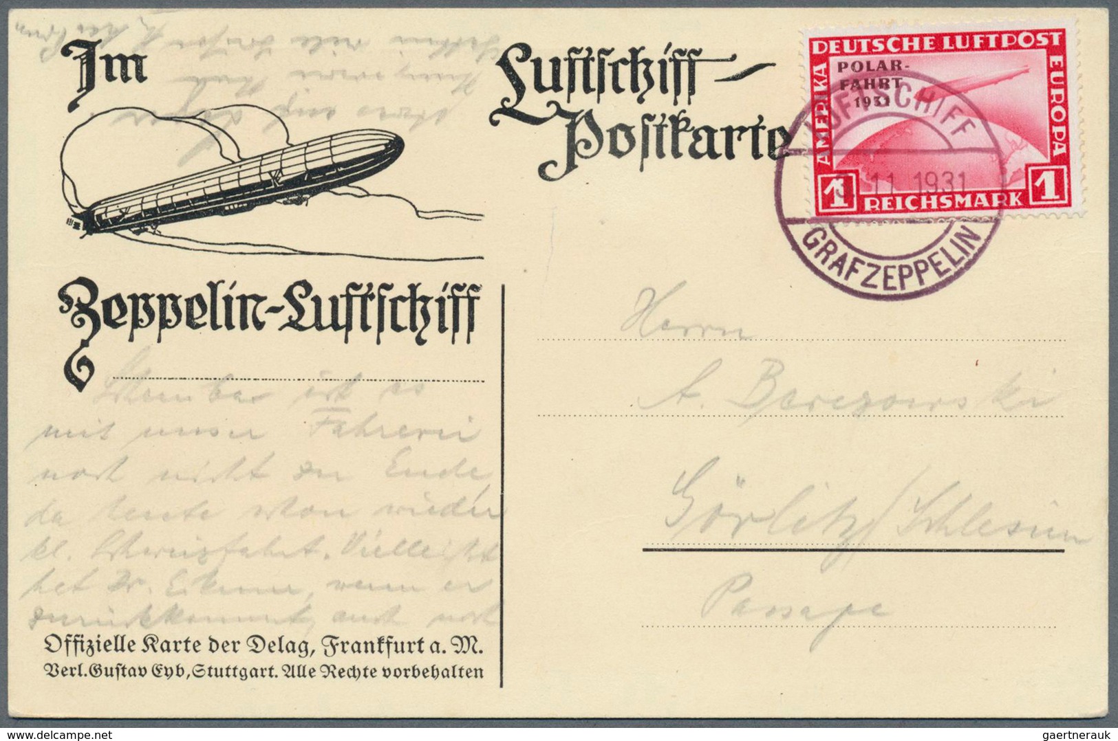 13035 Zeppelinpost Deutschland: 1931, Kurzfahrt In Die Schweiz, Bordpost Vom 3.11., Delag-Karte Mit 1 RM P - Luft- Und Zeppelinpost