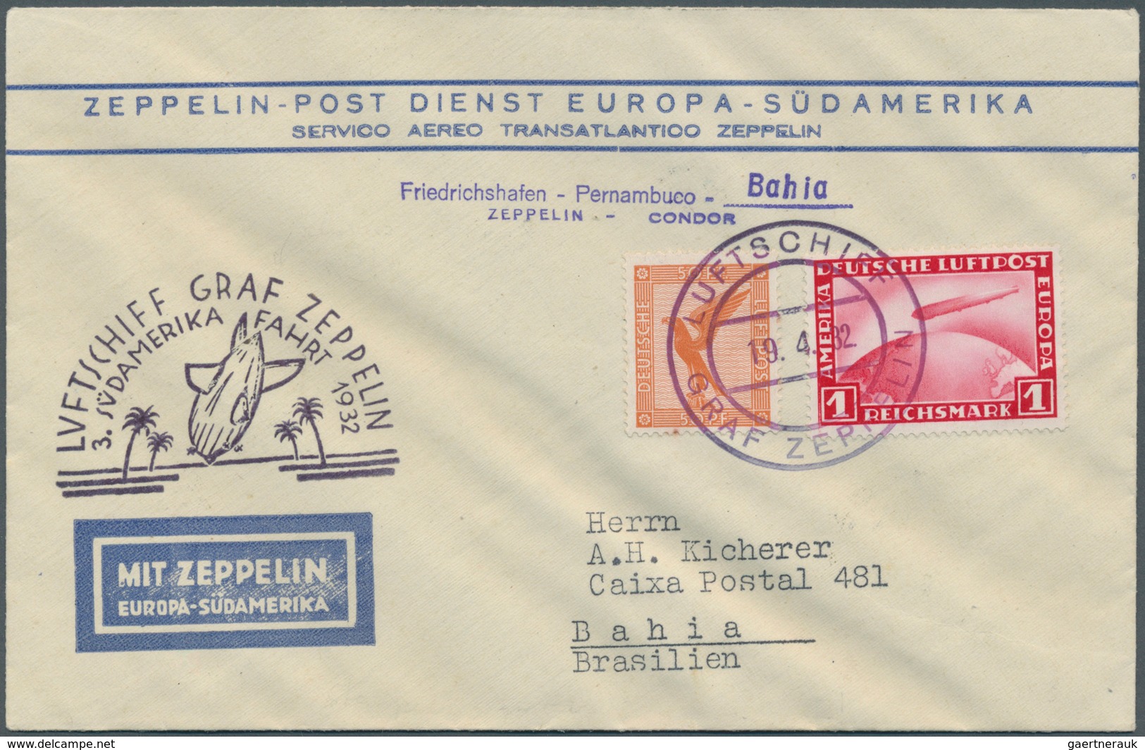13036A Zeppelinpost Deutschland: 1932, LZ 127/3. SAF: Luxus-Sonderkuvert Als Hinfahrt-Bordpost (Mi. 381, 45 - Poste Aérienne & Zeppelin