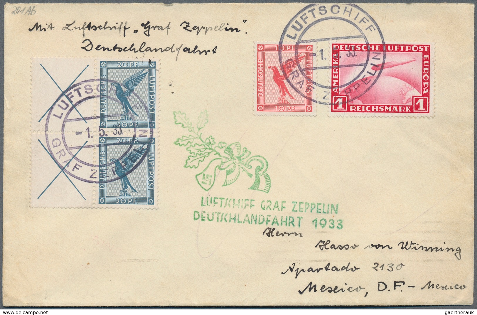 13042 Zeppelinpost Deutschland: 1933: Deutschlandfahrt/Abwurf Dresden: Seltener Brief Mit ZD 2x Mi 21.1.+M - Poste Aérienne & Zeppelin