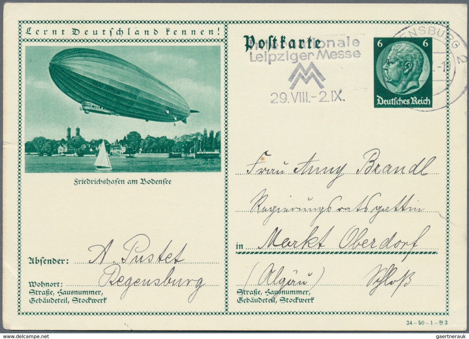 13054 Zeppelinpost Deutschland: 1934, 0246I, LZ 127 ERSTFAHRT 1934: 6 Pfg. Hindenburg Auf Zeppelinbild-Bor - Poste Aérienne & Zeppelin