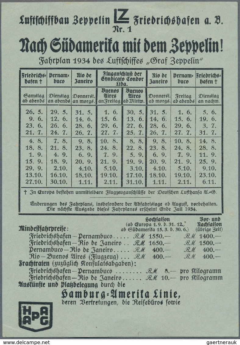 13054 Zeppelinpost Deutschland: 1934, 0246I, LZ 127 ERSTFAHRT 1934: 6 Pfg. Hindenburg auf Zeppelinbild-Bor