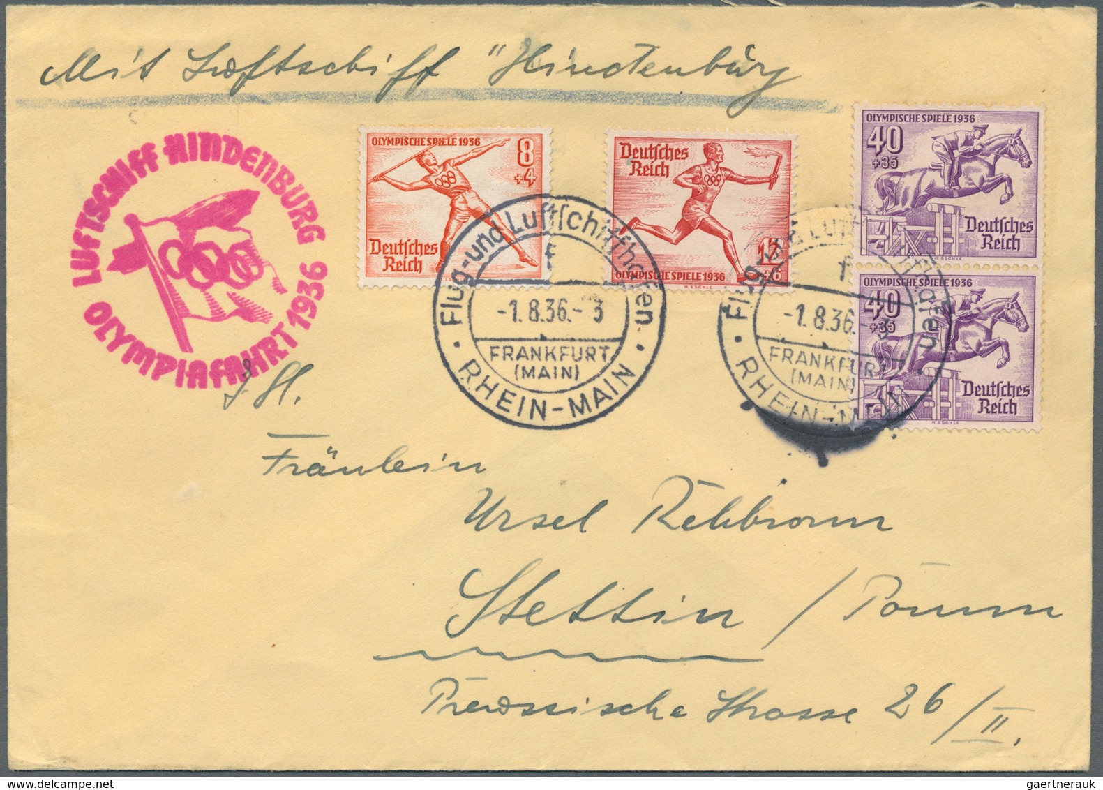 13071 Zeppelinpost Deutschland: 1936, Olympic Games Flight, Two Covers "FRANKFURT 1.8.36" Bearing Olympia - Luft- Und Zeppelinpost